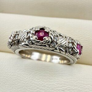 Judith Ripka Ring Pink Red Gem Sterling Silver size 6 Stack Ring 925 QVC Dainty